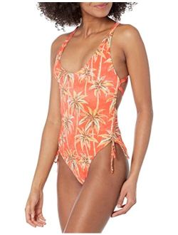 Women's Missy Ruched Side V-Neck One Piece Swimsuit