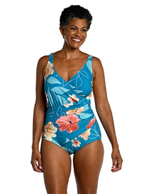 Maxine Of Hollywood Shirred Front Surplice One Piece Swimsuit