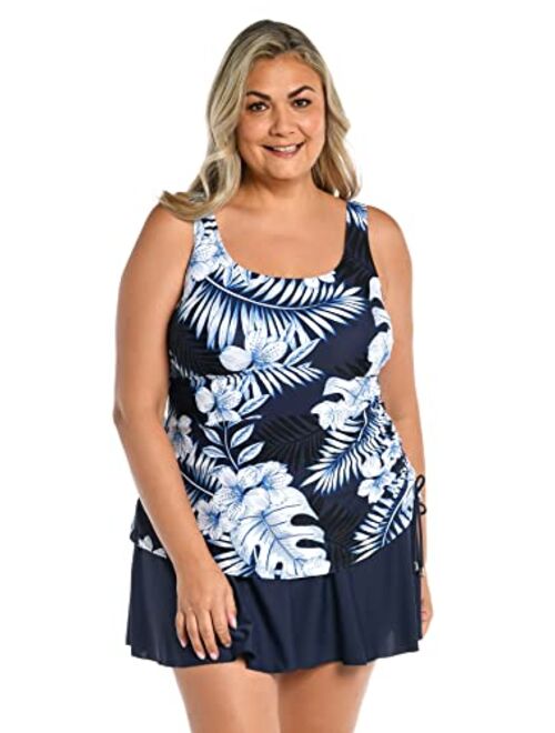 Maxine Of Hollywood Shirred Skirted Swim Dress One Piece Swimsuit