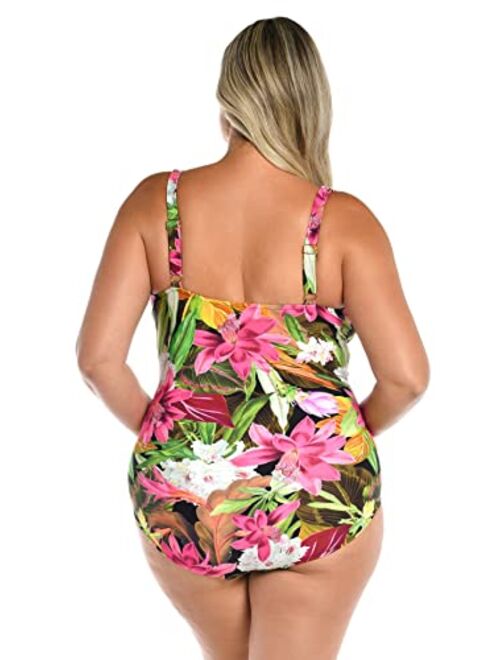 Maxine Of Hollywood V-Neck Twist Front Shirred One Piece Swimsuit