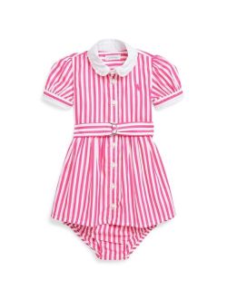 Baby Girls Belted Cotton Shirtdress and Bloomer, 2 Piece Set