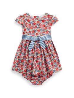 Baby Girls Floral Cotton Poplin Dress and Bloomer, 2 Piece Set