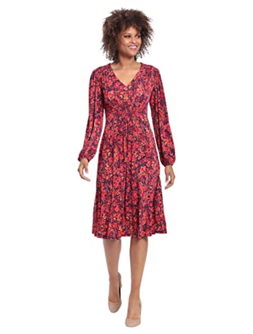 London Times Women's Smocked Empire Waist Fit and Flare Dress