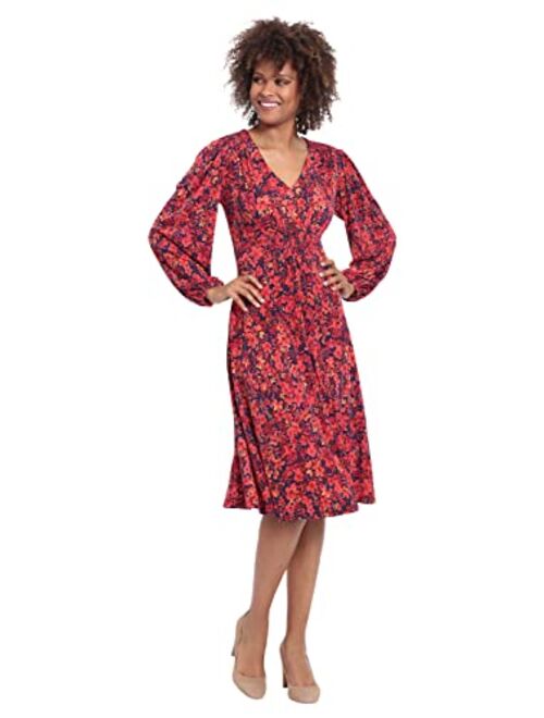 London Times Women's Smocked Empire Waist Fit and Flare Dress