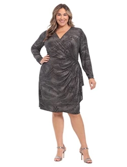 Women's Plus Size Long Sleeve Surplus Bodice Dress with Draping Detail