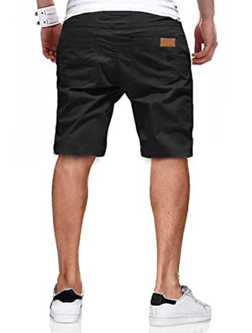JMIERR Mens Casual Shorts - Cotton Drawstring Summer Beach Stretch Twill Chino Golf Shorts