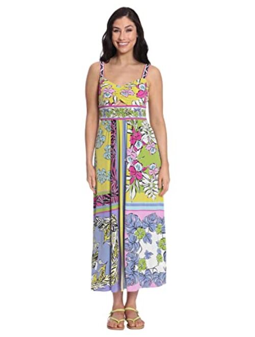 London Times Women's Floral Printed Cami Maxi Dress with Slit