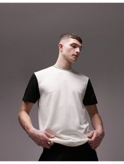 classic fit tipped t-shirt with contrast sleeves in ecru