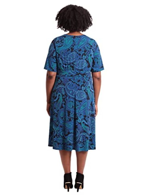 London Times Women's Petite Elbow Sleeve Midi Dress