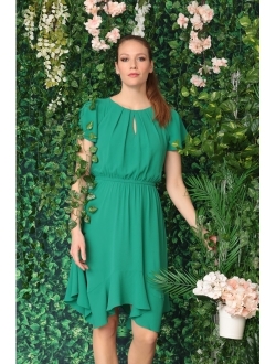 Women's Pleated Neck Hankey Hem Dress