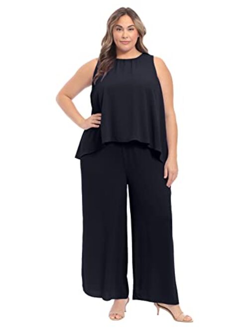 London Times womens Jewel Neck High Low Popover Jumpsuit