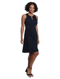 womens Pleated Skirt Sleeveless Keyhole Neck Dress