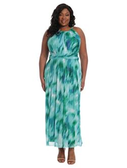 Women's Plus Size Halter Maxi with Ruched Waistband