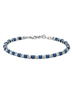 Two-Tone Stainless Steel Blue Ion Plated Bead Chain Bracelet