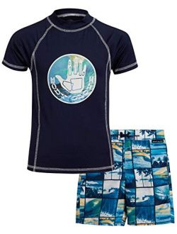 Boys' Rash Guard Set - 2 Piece UPF 50  Swim Shirt and Bathing Suit (4-12)