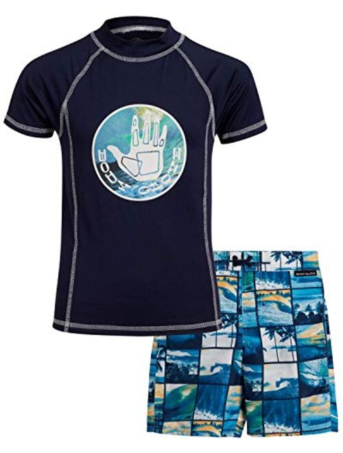 Body Glove Boys' Rash Guard Set - 2 Piece UPF 50+ Swim Shirt and Bathing Suit (4-12)