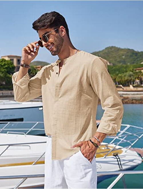 COOFANDY Men's Cotton Linen Shirt Long Sleeve Button Down Casual Beach Shirt