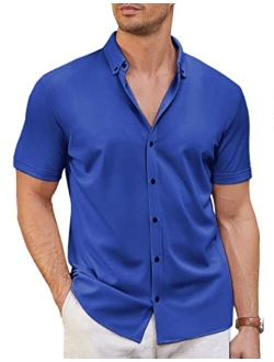 Men's Casual Button Down Shirt Summer Short Sleeve Wrinkle Free Shirt