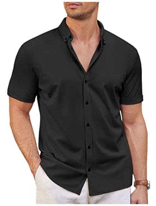COOFANDY Men's Casual Button Down Shirt Summer Short Sleeve Wrinkle Free Shirt
