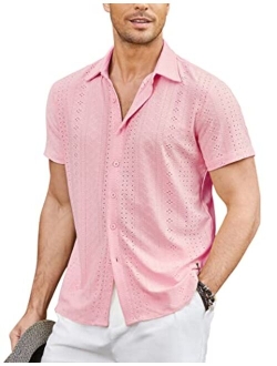 Mens Button Down Beach Shirt Short Sleeve Casual Vacation Shirts Summer Tropical Shirts Tops