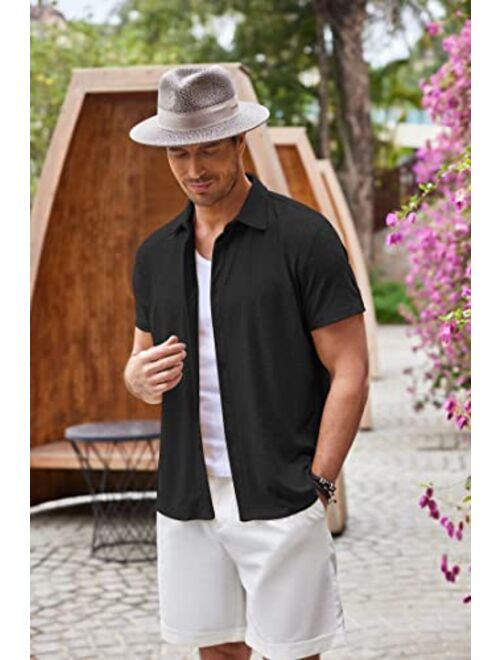 COOFANDY Mens Button Down Beach Shirt Short Sleeve Casual Vacation Shirts Summer Tropical Shirts Tops