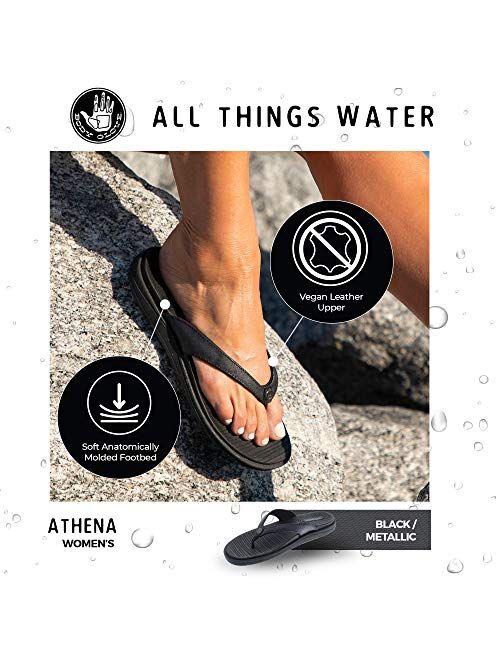 Body Glove Athena Womens Flip Flops with Comfortable Arch Support (Beach Sandals for Women - Arch Support Flip Flops Women) Black Metallic Womens Sandals