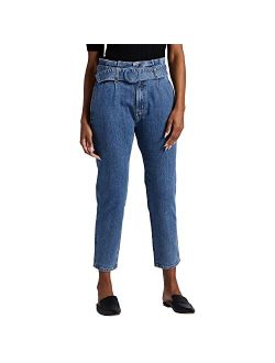 Women's Belted Pleat High Rise Tapered Leg Pant