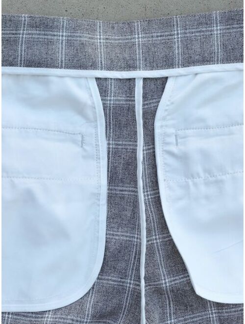Shein Men Plaid Slant Pockets Roll Up Hem Tailored Pants