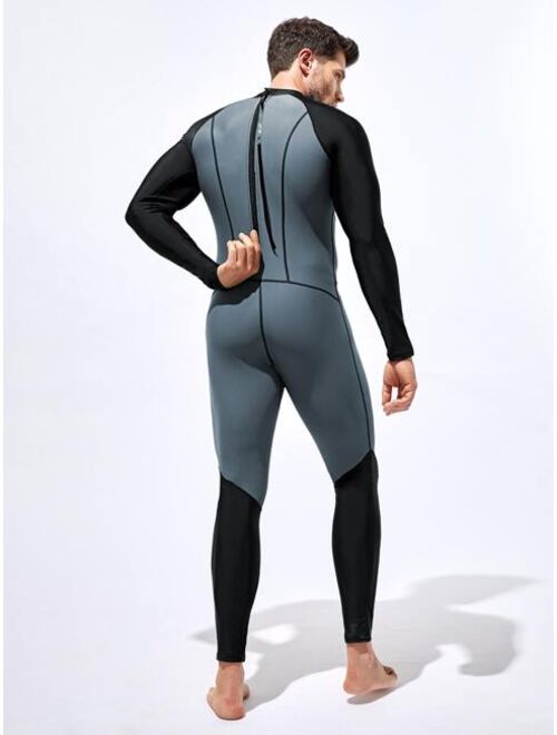 Shein Men Letter Graphic Top-stitching Raglan Sleeve One-Piece Swimsuit