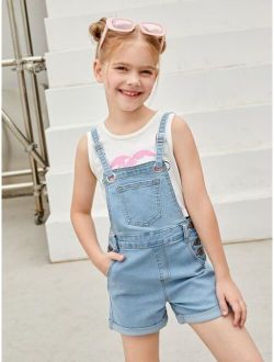 Girls Button Front Denim Overalls Without Tee