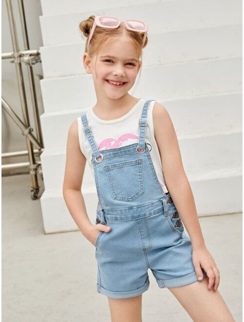 Shein Girls Button Front Denim Overalls Without Tee