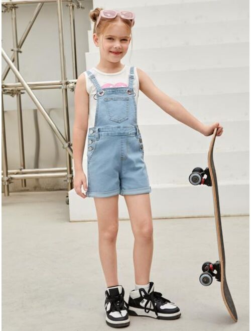 Shein Girls Button Front Denim Overalls Without Tee