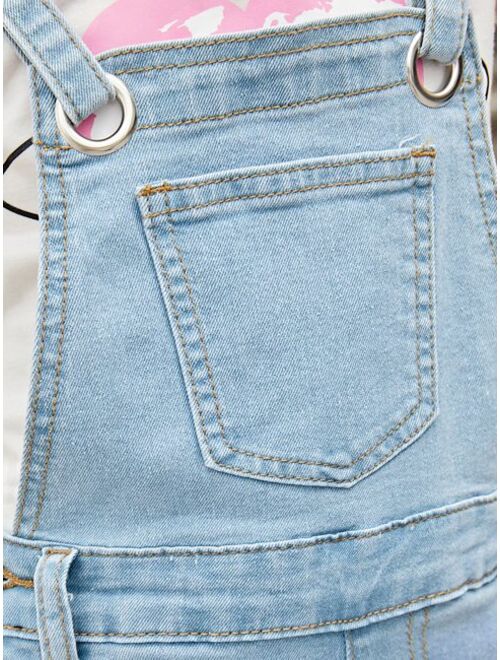 Shein Girls Button Front Denim Overalls Without Tee