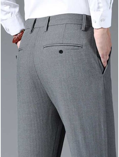 Shein Men Solid Slant Pocket Suit Pants Without Belt