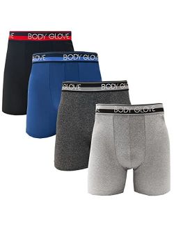 Mens 4-Pack Cotton Stretch Boxer Briefs, Breathable Moisture Wicking Male Underwear Boxers, Multicolor