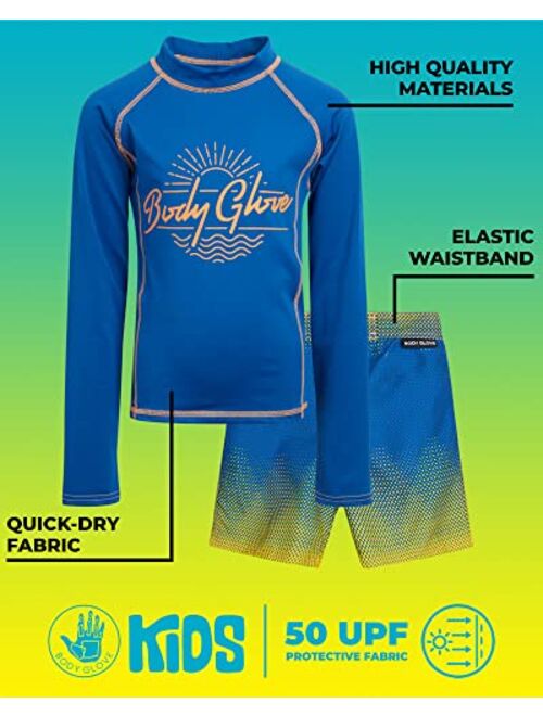 Body Glove Boys' Rash Guard Set - 2 Piece UPF 50+ Quick Dry Swim Trunks and Long Sleeve Swim Shirt (4-12)
