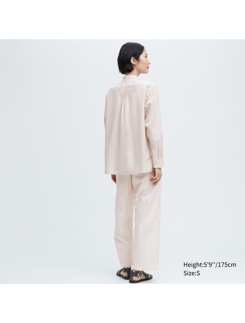 UNIQLO Linen Cotton Pintuck Long-Sleeve Shirt (Solid) (Ines de la Fressange)