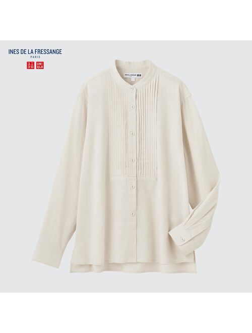 UNIQLO Linen Cotton Pintuck Long-Sleeve Shirt (Solid) (Ines de la Fressange)