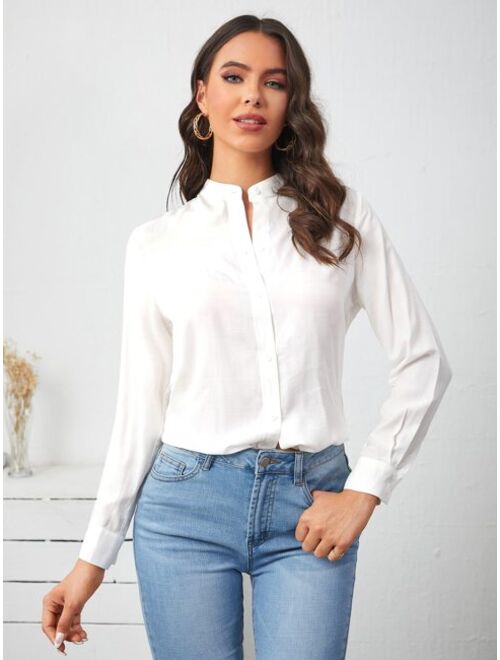 SHEIN Unity Stand Collar Button Front Blouse