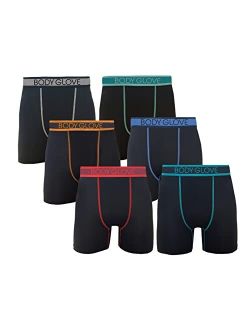 Mens Boxer Briefs, Dry Fit Performance Underwear, Breathable Active Stretch Athletic Boxers, 6-Pack/Black