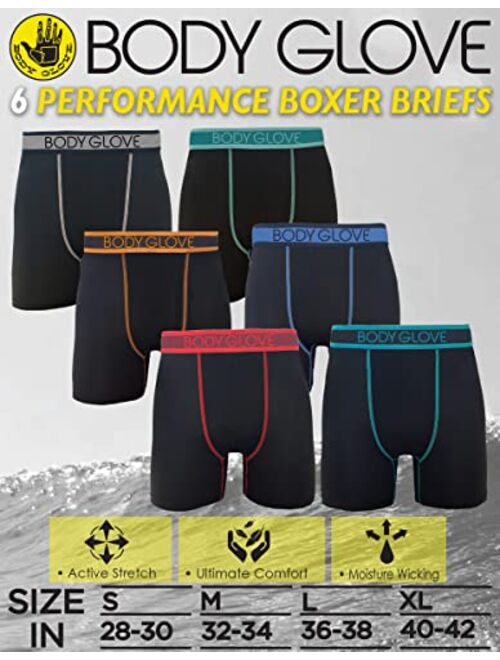 Body Glove Mens Boxer Briefs, Dry Fit Performance Underwear, Breathable Active Stretch Athletic Boxers, 6-Pack/Black