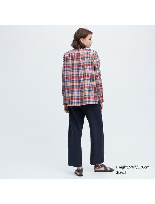 UNIQLO Linen Cotton Pintuck Long-Sleeve Shirt (Checked) (Ines de la Fressange)