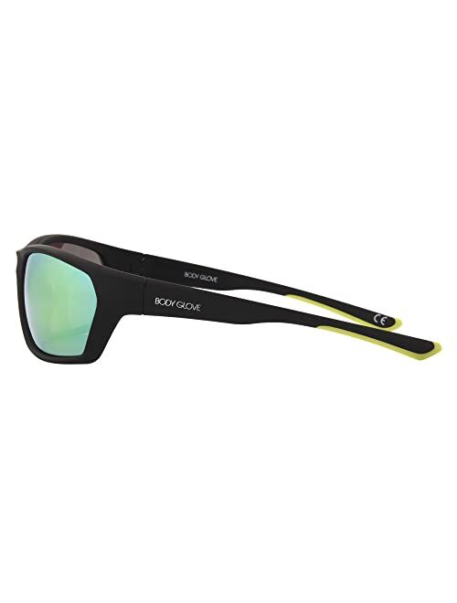 Body Glove Men's Rocker Polarized Wrap Sunglasses, Black, 66 mm