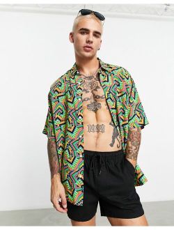 boxy oversized shirt in neon pattern print