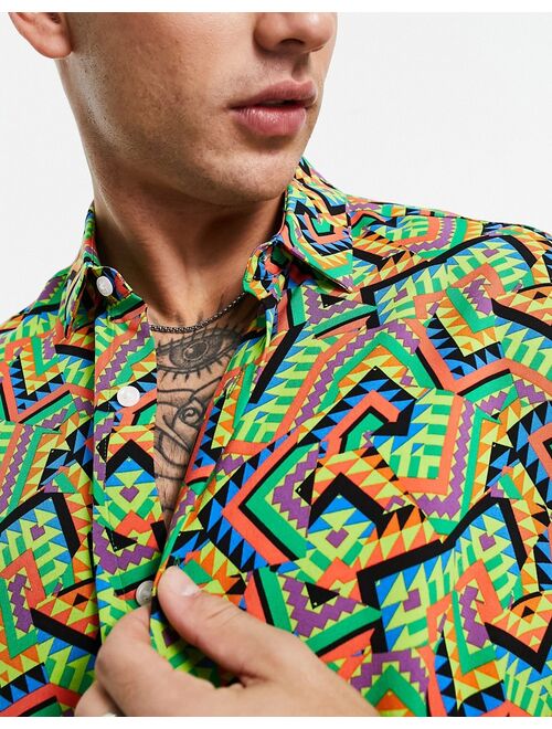 ASOS DESIGN boxy oversized shirt in neon pattern print