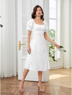 Belle Square Neck Puff Sleeve Ruched Bust Dress