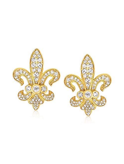 Ross-Simons 1.00 ct. t.w. Diamond Fleur-De-Lis Earrings in 18kt Gold Over Sterling