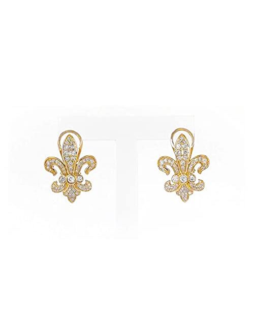 Ross-Simons 1.00 ct. t.w. Diamond Fleur-De-Lis Earrings in 18kt Gold Over Sterling