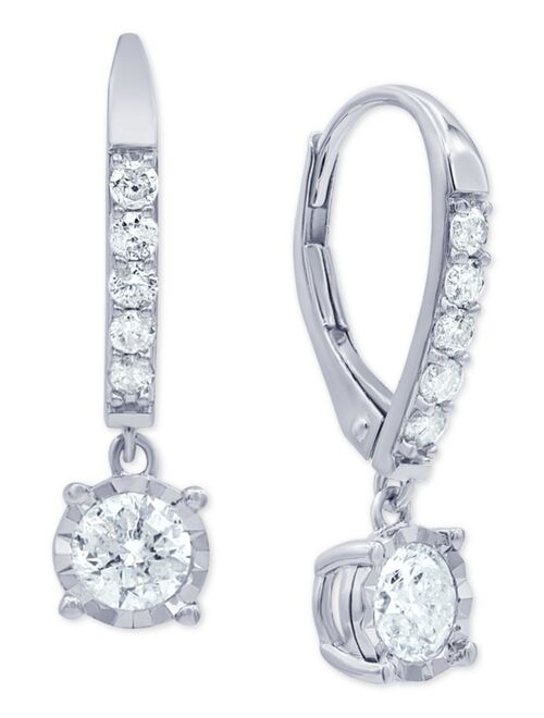 Macy's Diamond Drop Leverback Earrings (1 ct. t.w.) in 14k White Gold