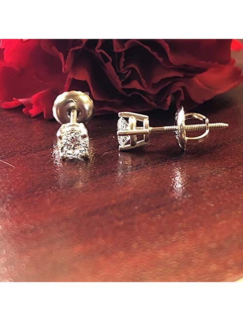 IGI Certified 1 to 1 1/2 Carat D-E Color Lab Grown Diamond Stud Earrings for Women in 14k White Gold with Secure Screw Back by Beverly Hills Jewelers